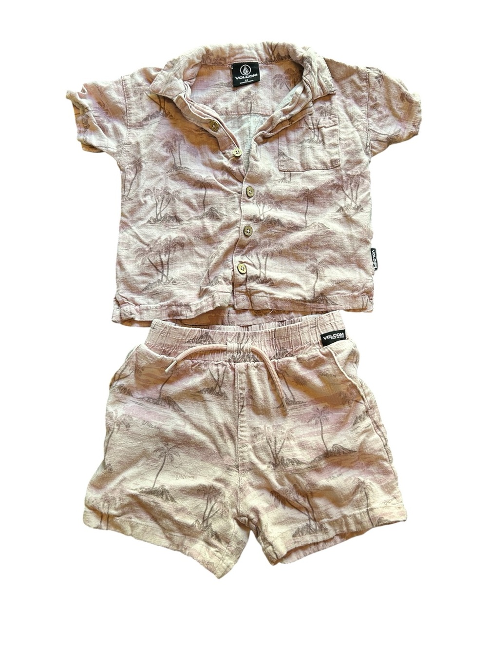 3T Volcom Palm-Print Button Shirt & Shorts Set